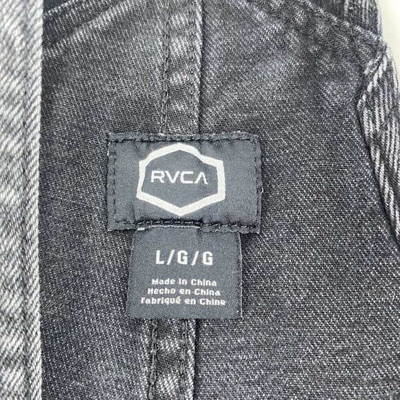 RVCA Women’s Size Large Shorts Bib Overall Black Denim Shortalls Skater Y2K - Picture 10 of 12